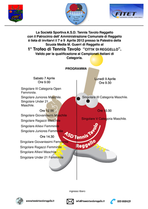 Manifesto 1° Trofeo Tennis Tavolo - Città di Reggello