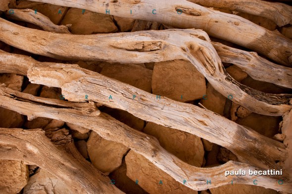 Travi in legno di un soffitto ksar, Tunisia Travi in legno di un soffitto ksar, Tunisia