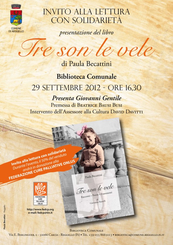 Locandina presentazione del libro "Tre son le vele" - Reggello (Fi)